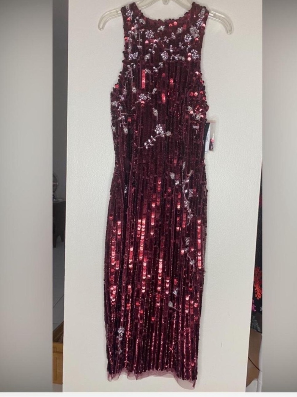 NWT! Aidan Mattox Floral Sequined Sleeveless Midi-Dress Crimson Red - Size 2